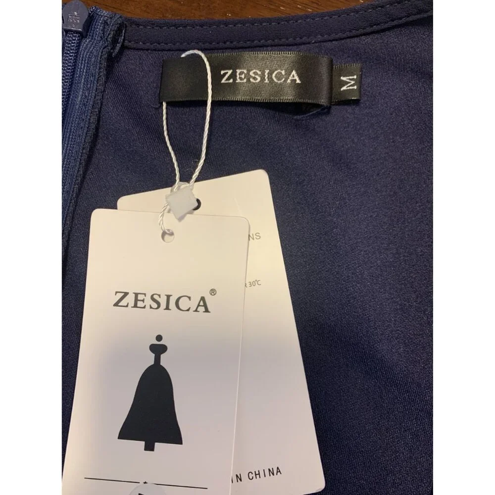NWT Zesica Classic Fashion Collection Wrap Ruched Sheer Sleeve Midi Dress Size M
